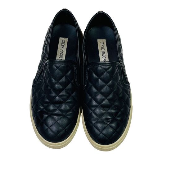 Steve Madden ECENTRCQ Black Leather Quilted Slip-On Sneakers - Size 6 - Picture 8 of 16